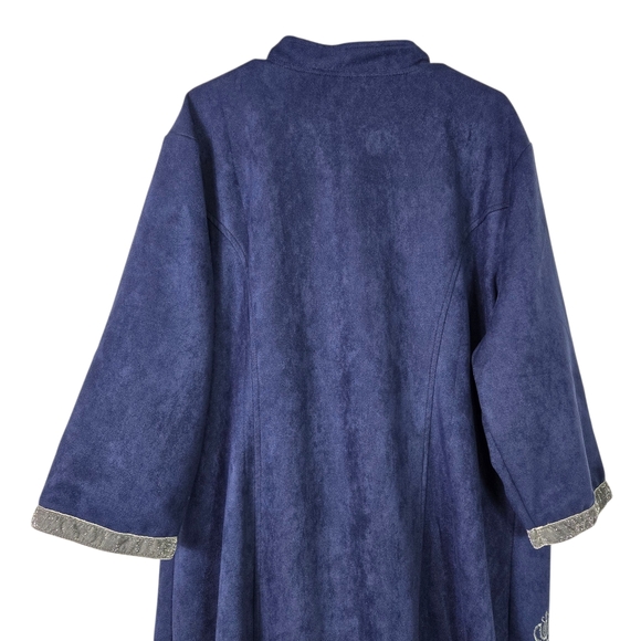 Indigo Thread Duster Coat Blue Embroidered Long Microsuede Longline Boho Plus 3X - Picture 11 of 14